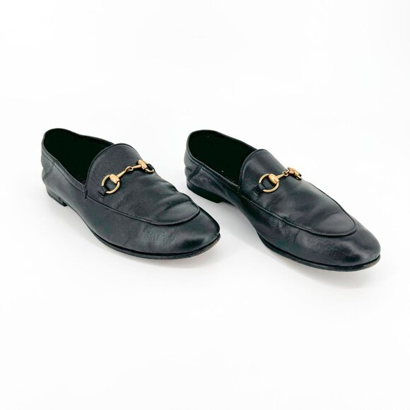 Gucci Brixton Horsebit Loafer EU 37.5 US 7.5 Black Leather Collapsible Heel Shoe - Picture 1 of 11
